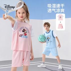 迪士尼 女童运动套装2026新款速干衣儿童短袖套装夏季上衣短裤两件套童装