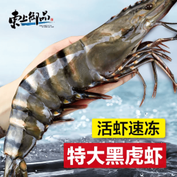 东上御品 鲜冻黑虎虾特大 净重2斤 16-20只/盒海鲜虾类印度年货-源头直发