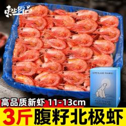 东上御品 北极虾新鲜甜虾刺身冰虾大虾超大带籽头籽腹籽虾类 海鲜水产A3 3斤(净重)  腹籽北极虾[11-13cm]