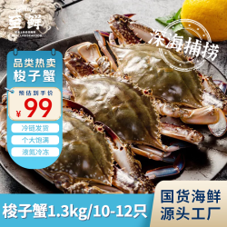 至鲜 吕四梭子蟹整只1.3kg黄海液氮无冰螃蟹2.6斤海鲜冷冻海蟹 吕四梭子蟹1.3kg10-11只（公）
