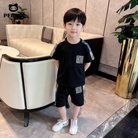 小猪班纳 儿童夏季短袖短裤两件套 黑色