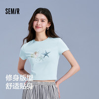 森马 凉感T|短袖T恤女短款图案小个子度假风新款修身烫钻夏装