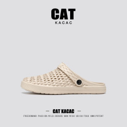 CAT KACAC美国洞洞鞋男款夏季新款户外穿防滑包头拖鞋男士开车两用沙滩凉鞋 卡其 45-46