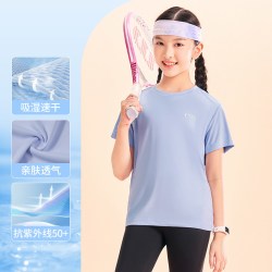 鸿星尔克 童装儿童短袖T恤女童夏季防晒速干衣羽毛球训练服运动衣