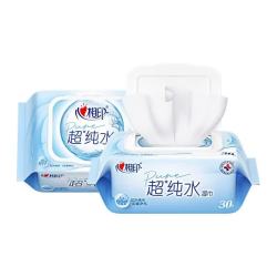 心相印 Mind Act Upon Mind）超纯水湿巾珍珠纹带盖抽取式婴儿成人无酒精湿纸巾手口可用XCC030 30片*2包