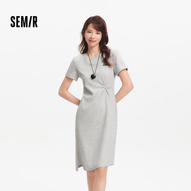 森马 女 夏季扭结开叉正肩T恤裙 101325114009