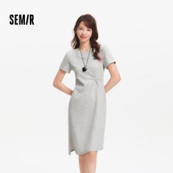 森马 女 夏季扭结开叉正肩T恤裙 101325114009