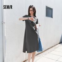 森马 101325114009 扭结开叉正肩T恤裙 连衣裙