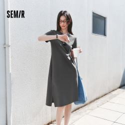 森马 101325114009 扭结开叉正肩T恤裙 连衣裙