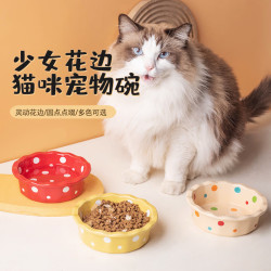 1 陶瓷猫碗花边波点宠物碗防黑下巴猫食盆猫粮碗小型犬泰迪宠物 黑色爪印碗（薄款）