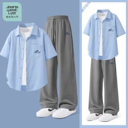 JEANSWEST LIFE 真维斯 男款运动套装 青少年夏季透气冰丝衬衫男速干直筒裤