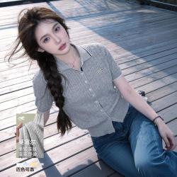 ELLE Active 女士立体绞花POLO衫 T恤修身开衫