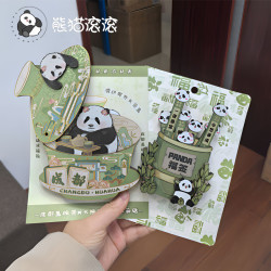Huahua 花花 熊猫花花全家福创意软磁木质冰箱贴