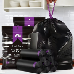 e洁 手提式抽绳垃圾袋 50只（60*80cm） 黑色