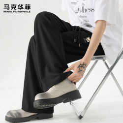 马克华菲 凉感透气冰丝阔腿裤 黑色 XL 男士休闲裤