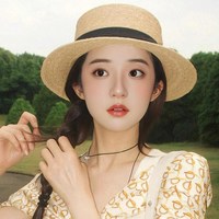 草帽2026法式平顶女海边礼帽防晒太阳帽子夏季帽檐遮阳可折叠度假