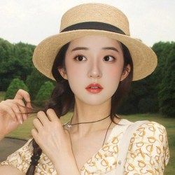 草帽2026法式平顶女海边礼帽防晒太阳帽子夏季帽檐遮阳可折叠度假