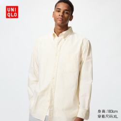 优衣库 牛津纺条纹衬衫/长袖男装女装衬衣休闲通勤482446 41 杏黄色 2XL