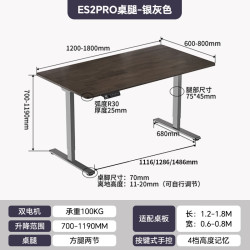 乐歌 电动升降桌电脑桌双电机站立办公家用书桌ES2/1.4m灰胡桃木色套装 ES2灰腿|环保生态板|灰木纹色