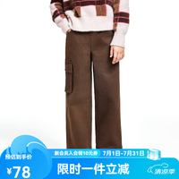 安奈儿 童装女童裤子秋时尚弹力透气工装阔腿宽松长裤 云衫棕 130 cm