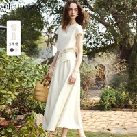 OLRAIN 新款夏季休闲设计感短袖T恤a字半身裙套装女两件套 杏色 L