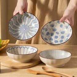 句途陶瓷 句途4个6.5英寸中式复古青花面碗泡面碗大碗漂亮餐具釉下彩饭碗sqj 复古青花 4个6.5英寸面碗（四色混搭）
