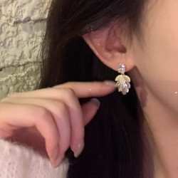 半日逅屿 ins韩系秋冬气质闪锆花朵流苏耳环女高级感独特耳钉耳饰 耳钉款