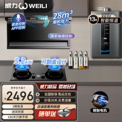 威力 抽吸排油烟机家用大吸力一级能效变频28风量上门安装顶侧双吸油烟机燃气灶烟灶套装 明星3件