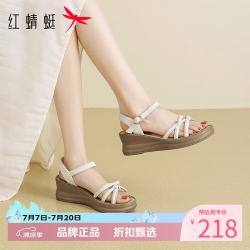 红蜻蜓 女鞋休闲厚底跛跟凉鞋 夏季一字带凉鞋运动百搭女士沙滩凉鞋子
