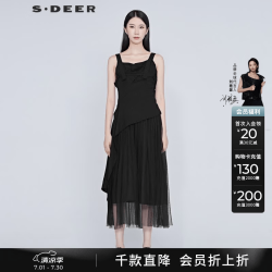 S.DEER S20281282 拼接网纱吊带连衣裙 黑色 M