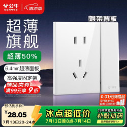 公牛 开关插座 G60系列一开单控五孔带开关插座超薄面板G60E333A亮面白