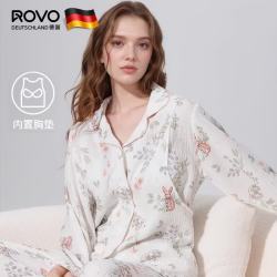 ROVO 纯棉孕妇月子服睡衣  产后哺乳纯棉开衫套装  喂奶专用居家服