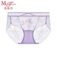 曼妮芬 中腰低脚裤蕾丝边包臀女内裤 紫色 L