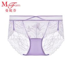 曼妮芬 中腰低脚裤蕾丝边包臀女内裤 紫色 L