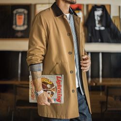 马登 工装美式复古密歇根风衣卡其色巴恩风中长款廓形夹克外套男秋