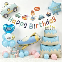 寻年味 儿童生日派对布置男款汽车造型铝膜气球拉旗十岁周岁氛围感气球10