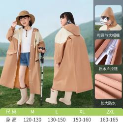温诗欧 儿童加厚防暴雨雨衣带书包位长款全身护学 A19--卡其色 L(推荐身高130-150)