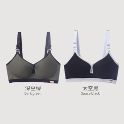 ROVO 双开扣哺乳文胸无钢圈孕妇内衣聚拢防止下垂孕期文胸罩 深豆绿+太空黑