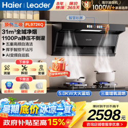 海尔 烟机变频31m³立方大吸力自清洁吸油烟机Leader 烟机+5.0KW柴火灶-液化气