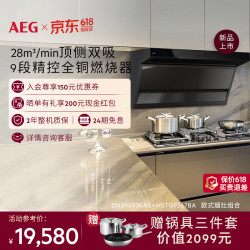 AEG 欧式厨电套装 顶侧双吸油烟机三眼猛火燃气灶洗碗机DHS9693KAB+HGTQ9367BA