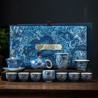 茉舟 正版高端纯手工掐丝银龙功夫茶具套装珐琅彩羊脂玉悬停盖碗凤鸣壶 手工掐丝银龙大套组