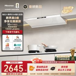 海信 烟灶套装30立方大吸力1300Pa家用上门安装抽排吸油烟机E5W+双定时联动燃气灶E5W白