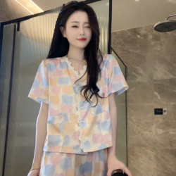 卡唛儿 睡衣女2026夏新款气质减龄柔软胸垫丝滑温柔家居服套装小短款外穿