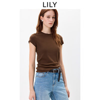 LILY 2026秋新款女装莱赛尔羊毛混纺简约休闲通勤百搭纯色短袖T恤 710咖啡