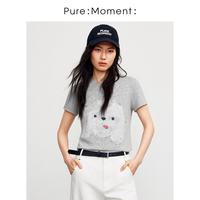 Pure:Moment: MM麦檬Pure:Moment:毛毛怪IP小麦檬猫咪短袖T恤女26新款短袖T恤上衣4H4102201 花灰