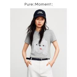 Pure:Moment: MM麦檬Pure:Moment:毛毛怪IP小麦檬猫咪短袖T恤女26新款短袖T恤上衣4H4102201 花灰