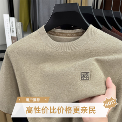 罗蒙 简约精仿毛衣男士圆领短袖针织衫T恤春季休闲时尚套头打底衫