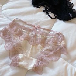 瑶樱莱 法式宫廷缎面蕾丝性感内裤女士纯欲镂空纯裆透气少女低腰三角裤棉