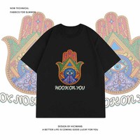 新款潮流T恤宽松短袖法蒂玛之手图案Hookonyou字样民族风时尚设计