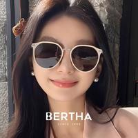贝尔莎 白框墨镜女士防紫外线高级感显脸小遮阳猫眼太阳镜防晒太阳眼镜